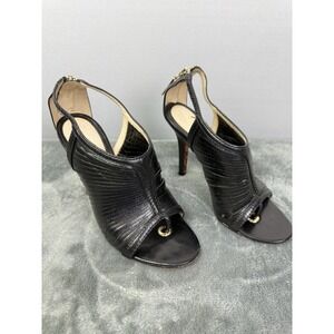 L.A.M.B. Gwen Stefani Black Leather Ankle Strappy Caged Sandals High Heels 5.5‎